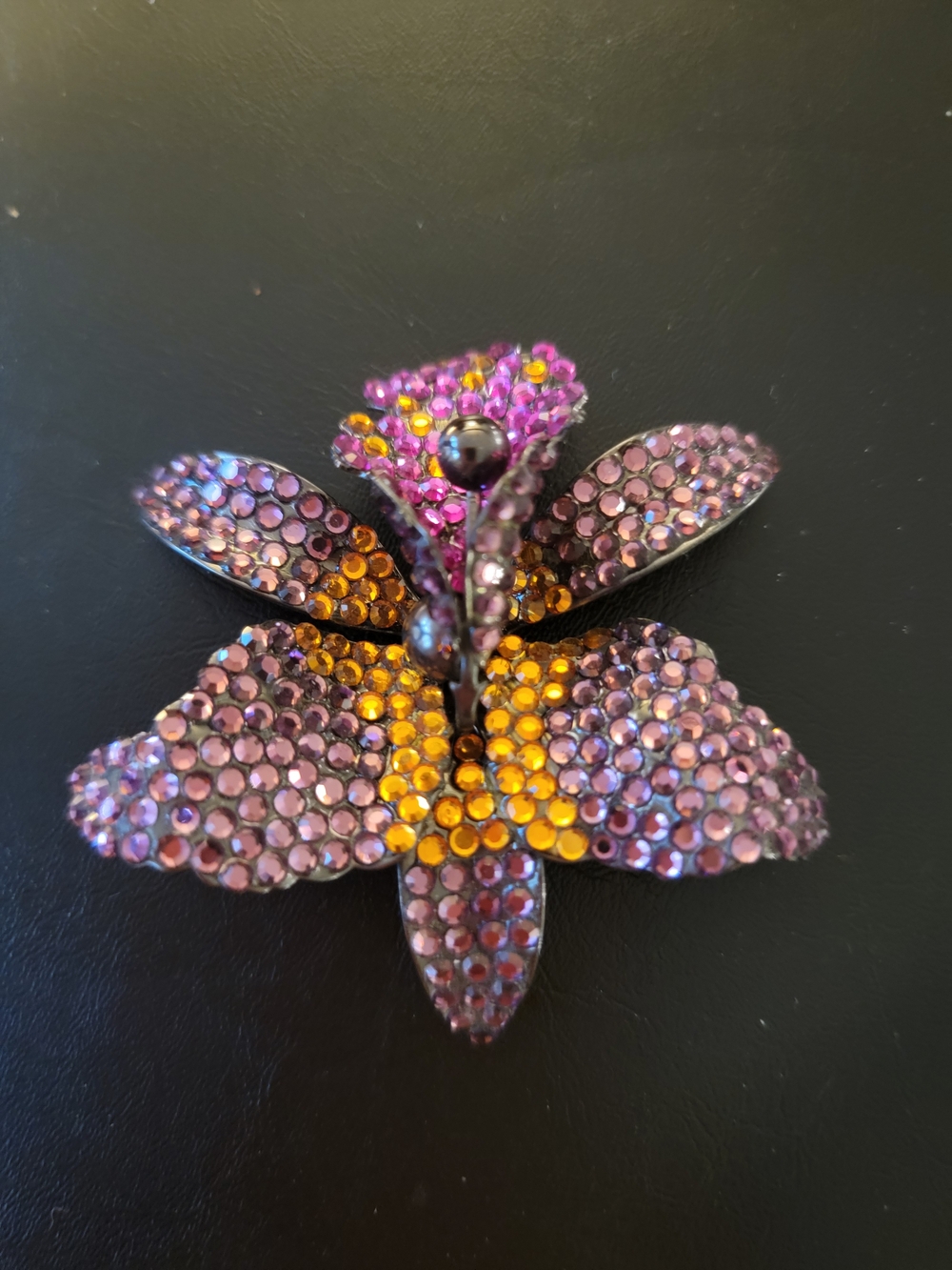 Hand Crafted Pink and Gold Crystal Orchid Hair Pin